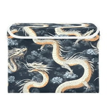 Golden Dragon Pattern Large Storage Bins with Linen Collapsible Lid Storage Box 16.7 x 12.6 x 11.8in