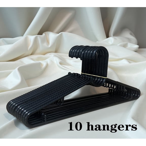 HDT HANGERS Space Saving Coat Rack, Heavy Duty Adult Plastic Hangers, Sturdy Solid Break-Resistant, Wide Shoulder Non-Slip, 10-Pack, 16.5”, Black