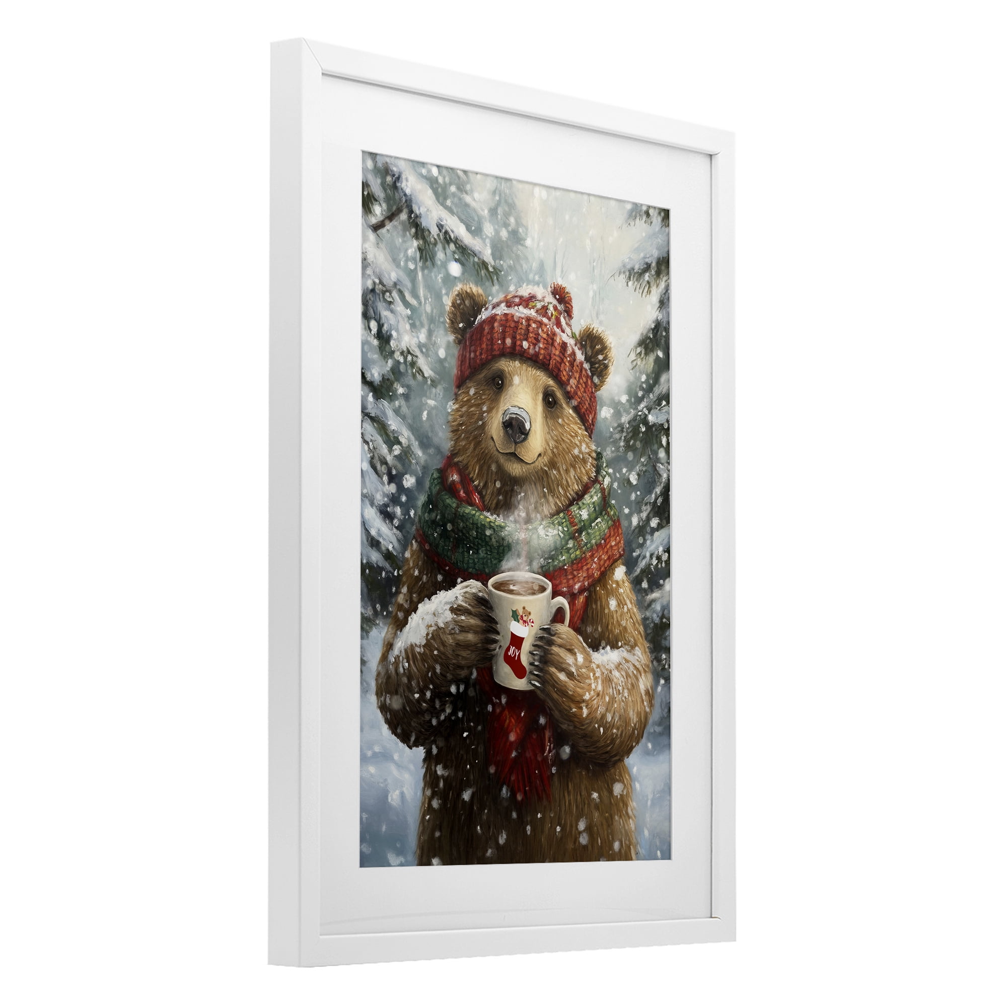 Stupell Industries Christmas Cocoa Bear White Framed Print Under Glass, design by Tina LeCour
