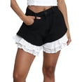thumbnail image 3 of Women'S Patchwork Lace Trim Hem High Waist Washed A-Line Denim Shorts with Pocket Black S, 3 of 8