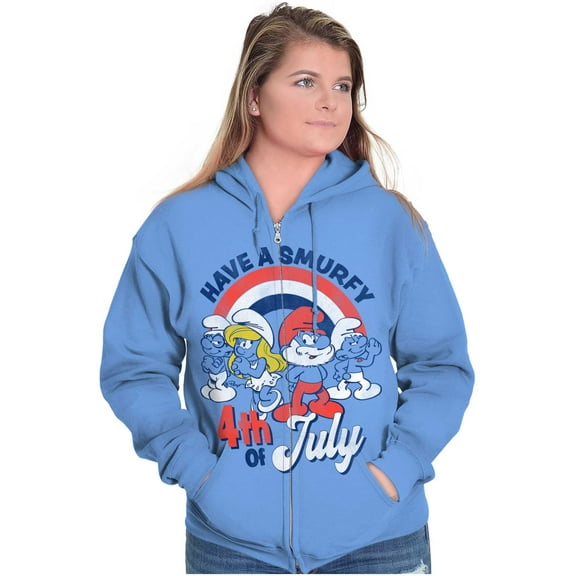 Retro Smurfs Cartoon 4th of July Zip Up Hoodie Men's Women's Brisco Brands 3X