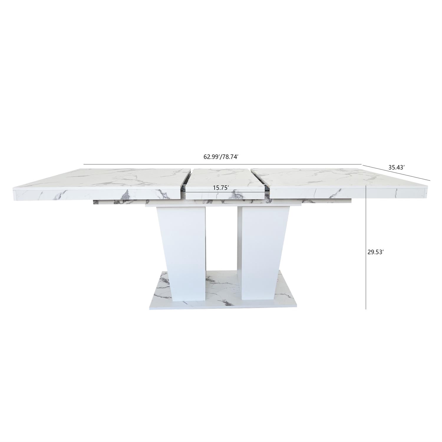 Spaco 78" Expandable Dining Table for 4-10 People with Double Sturdy Pedestal Base, Modern Rectangle Dining Table for Kitchen, Dining Room, White