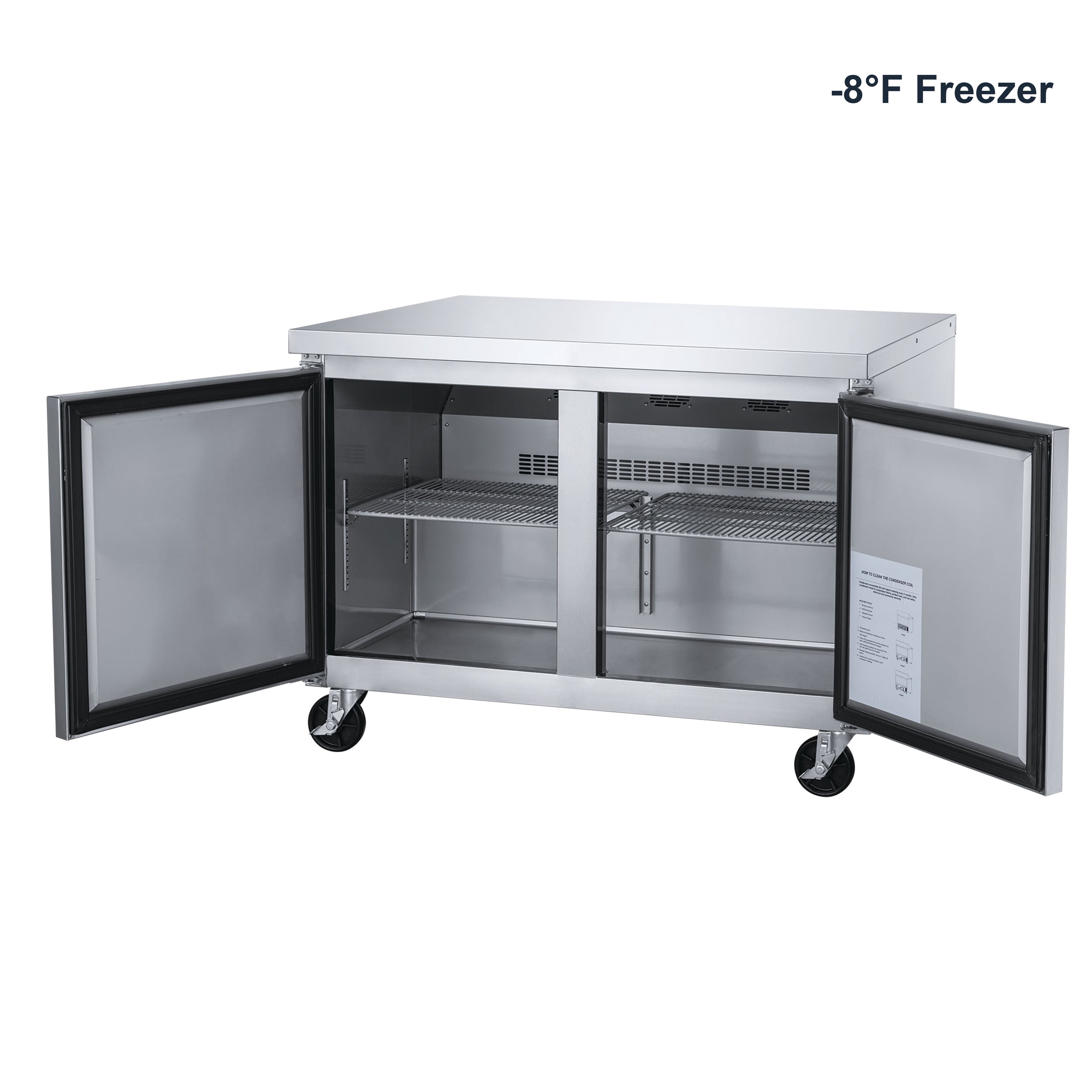 NSF 48 in. 2-Door Undercounter Freezer 13 Cu. Ft. Worktop Commercial Freezer in Stainless Steel ETL