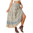 thumbnail image 4 of INSPIRE CHIC Women's Boho Skirts Floral Print Spring Summer Elastic Waist Casual Maxi Skirts XS Beige, 4 of 5