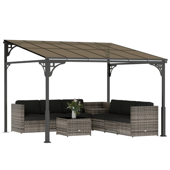 Outsunny 11' x 10' Outdoor Pergola, Wall Mounted Hardtop Lean-to Gazebo