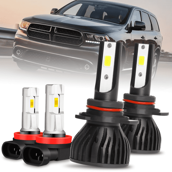 Fits 2014-2015 Dodge Durango LED Headlight Bulbs 9012 High Low Beam H11 Fog Light Kit 7000LM 6000K 4Pack