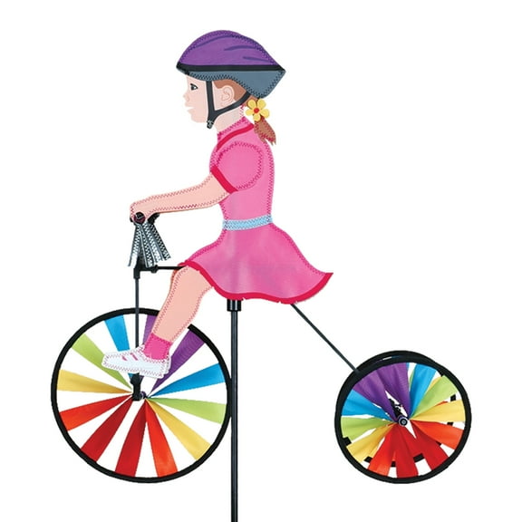 Tricycle Spinner Girl 19" – Playful Childhood Design, Weather-Resistant Outdoor Decor, Durable & Lightweight for Patios, Yards, and Gardens - Eye-Catching Wind Spinner with Rotating Wheels