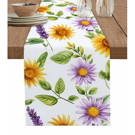 

Table Runner Dresser Scarf 18 x 72 Inch Spring Yellow Sunflower Purple Daisy Lavender Flower Leaf Table Runners Non-Slip Heat Kitchen Dining Table Decor for Indoor Outdoor Home Party Decoration