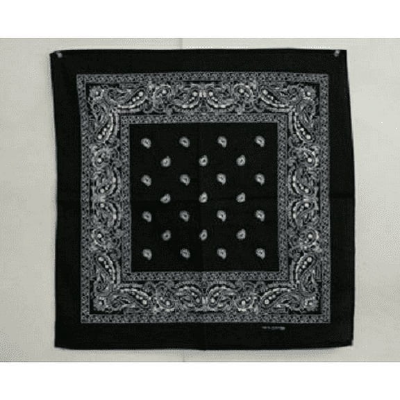 22"x22" Paisley Black Bandana Bandanna
