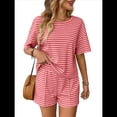 thumbnail image 1 of Conjunto de Pijama de 2 Piezas de Corta A Rayas de Verano, Color Rosa, Talla L, 1 of 8