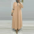 thumbnail image 5 of Mikilon Women Solid Color Maxi Dress Versatile Comfort Temperament Long Sleeve Round Neck Dress, 5 of 7