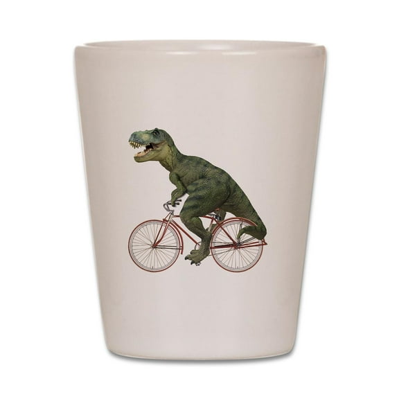 CafePress - Cycling Tyrannosaurus Rex - White Shot Glass, Unique and Funny Shot Glass
