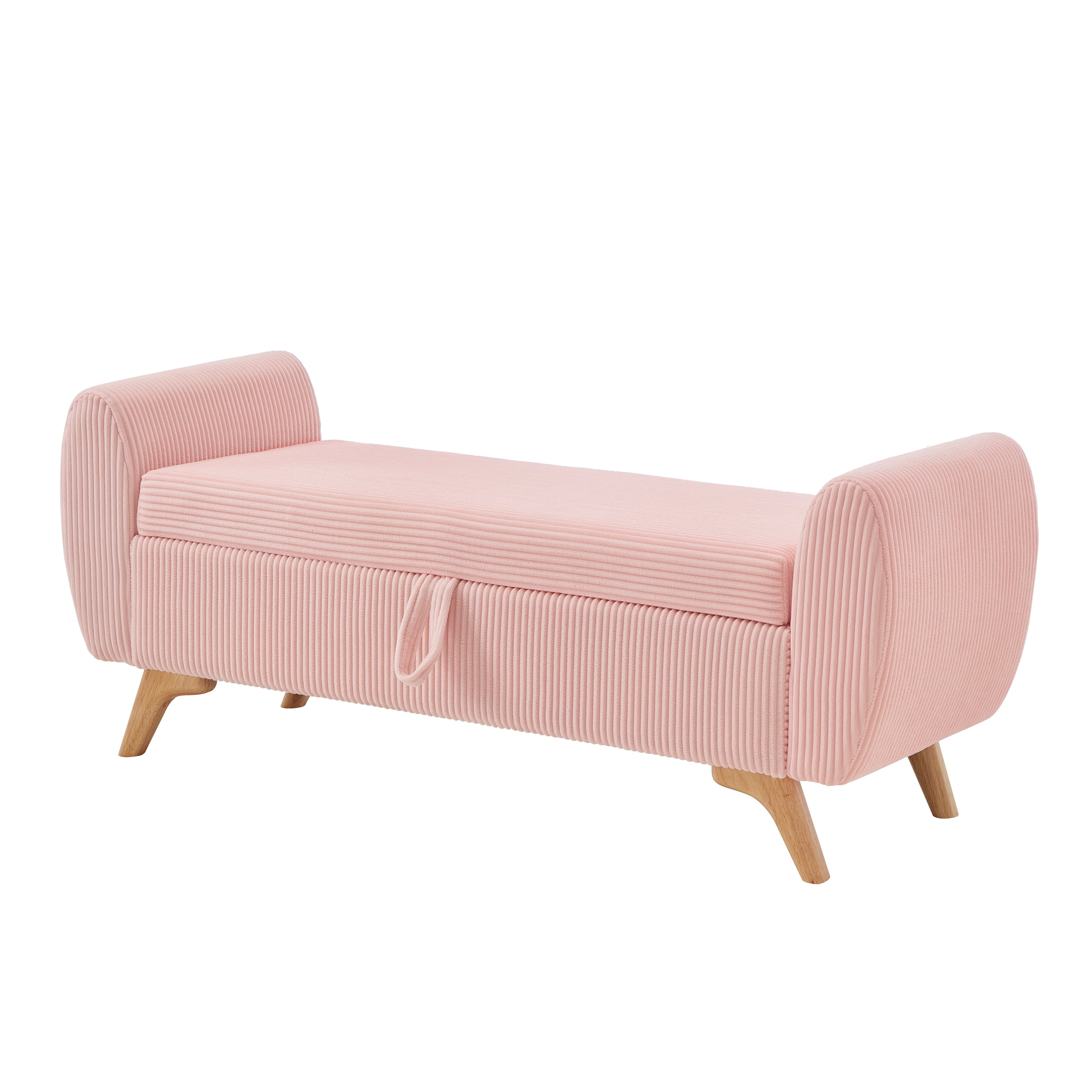 Storage Bed Bench 57 Inch, Corduroy Upholstered Bench with Flip Top Storage for Bedroom Hallway, Pink