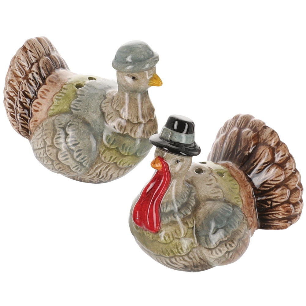 Festive Thanksgiving Turkey Shaped Salt & Pepper Shakers Handpainted
