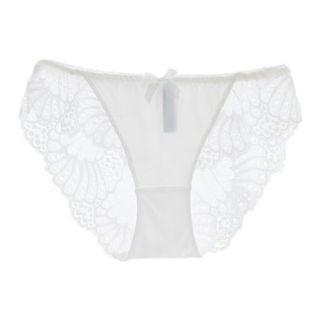 

Women Sexy Panties Solid Color with Bowknot Underpants Comfortable Breathable Lace Hollow Out Briefs