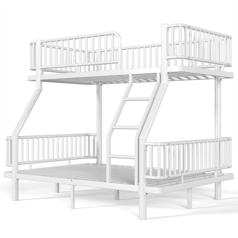 Twin-over-Full Teens Bunk Bed Can Transformed into 2 Platform Beds, Metal Kids Bed Frame with Round-Pipe, Ladder & Guardrails