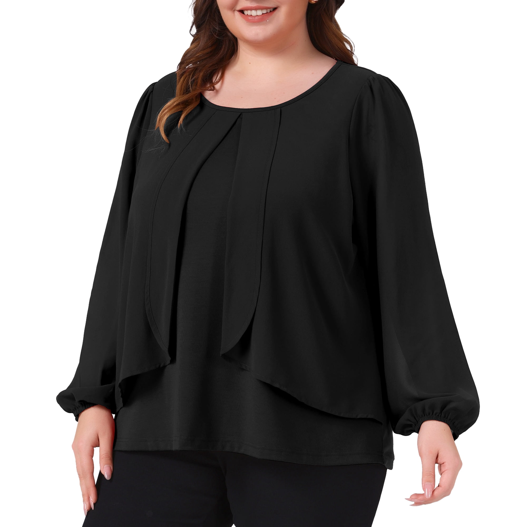 DARING DIVA Women's Plus Long Sleeve Blouse Dressy Work Shirts 1X Black