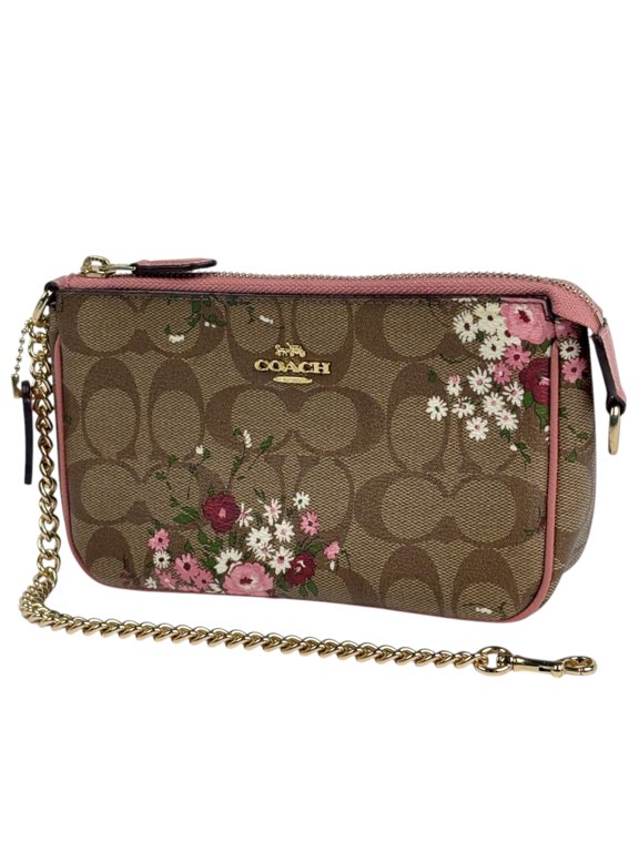 Pre-Owned Coach COACH Accessory Pouch Signature Flower Handbag Coated Canvas Brown Pink F30025...