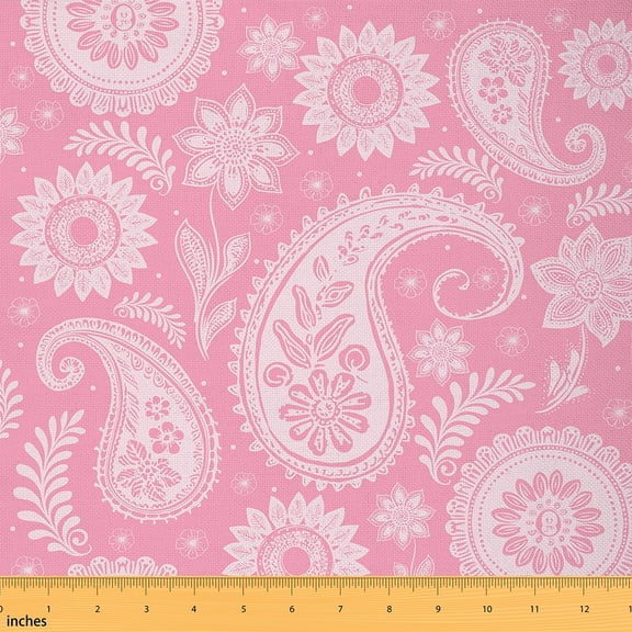 Homewish Adult Vintage Paisley Fabric by the Yard 1 Yard, Tribal Rustic Flower Floral Room Decor Fabric by the Yard, Pink Bohemian Style Sewing Fabric, Luxury Bedroom Decor