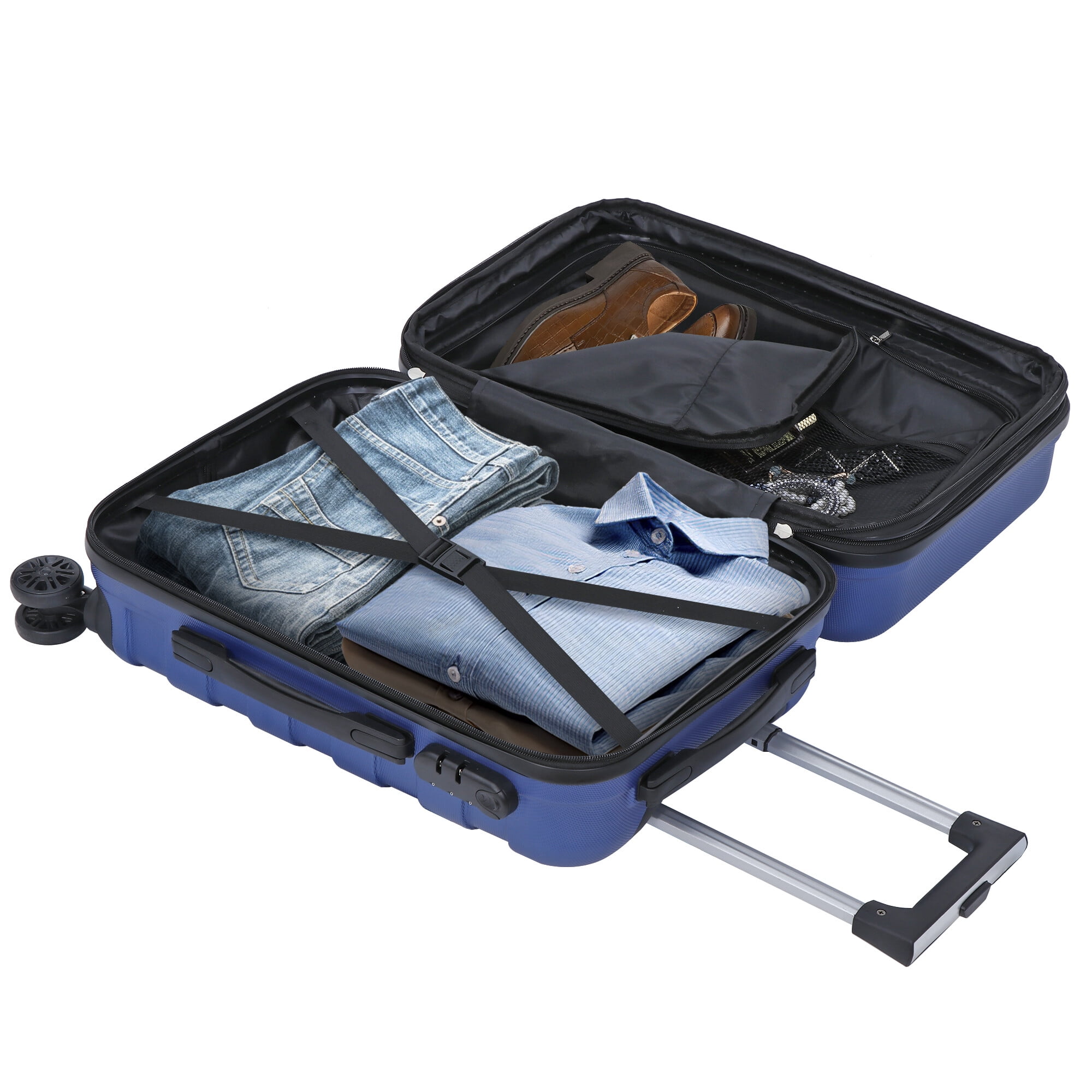 ZENSTYLE 21" Height Hardside Expandable Suitcase Luggage with Spinner Wheels Navy Blue