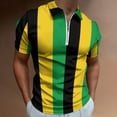 thumbnail image 2 of Black Yellow Green Stripes Men Zipper T-shirt Summer Casual Short Sleeve T-shirt Top, 2 of 7