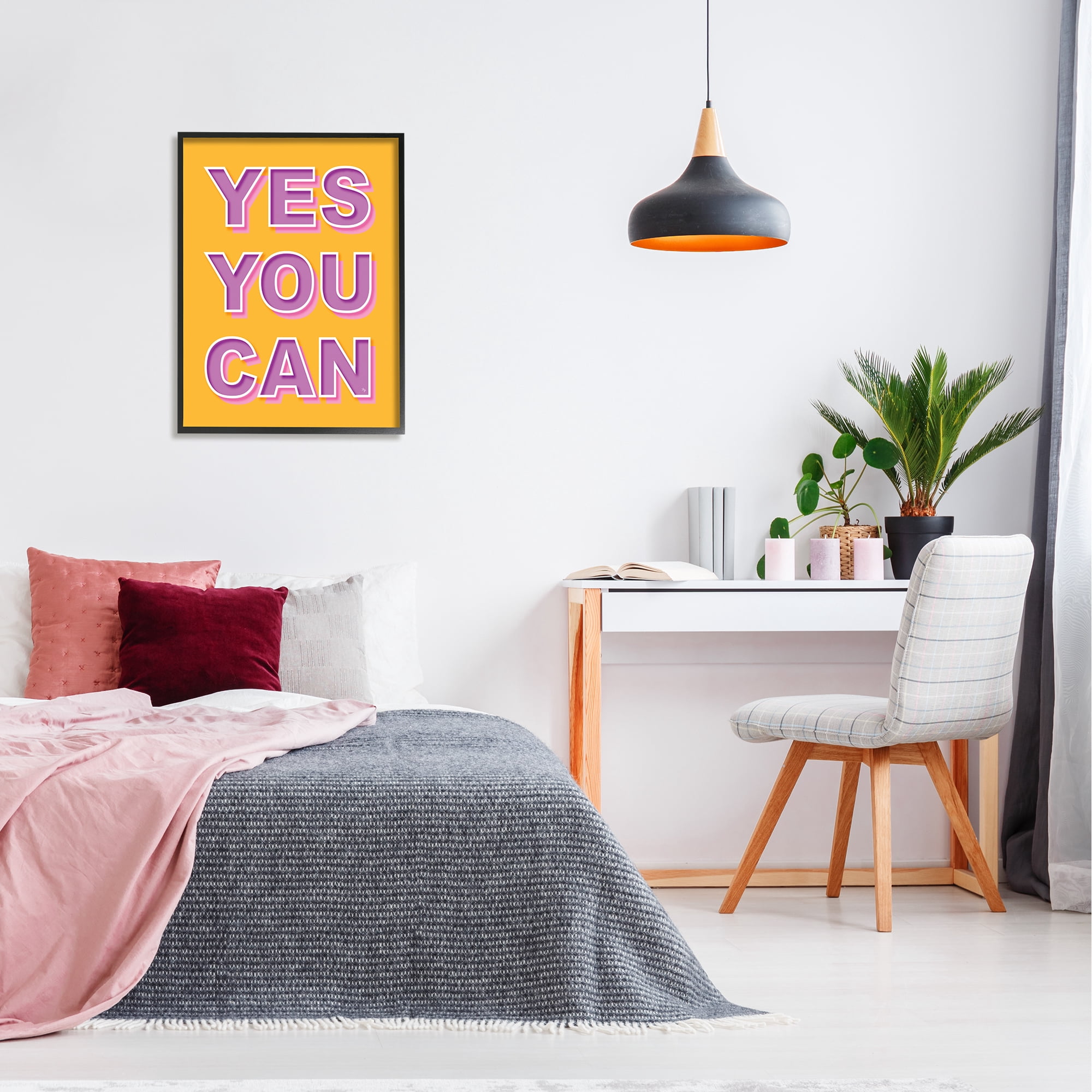 Stupell Industries Yes You Can Purple & Yellow Typography Painting Black Framed Art Print Wall Art, 24 x 30