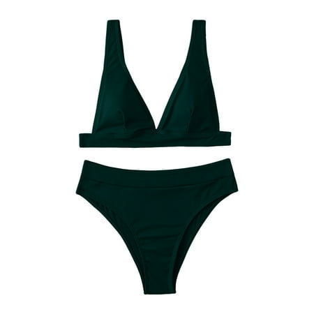 TOWED22 Womens High Waisted Bikini Sets Sexy Brazilian Triangle Top Deep V Neck Solid Color Two Piece Swimsuit Bathing SuitsGreen M