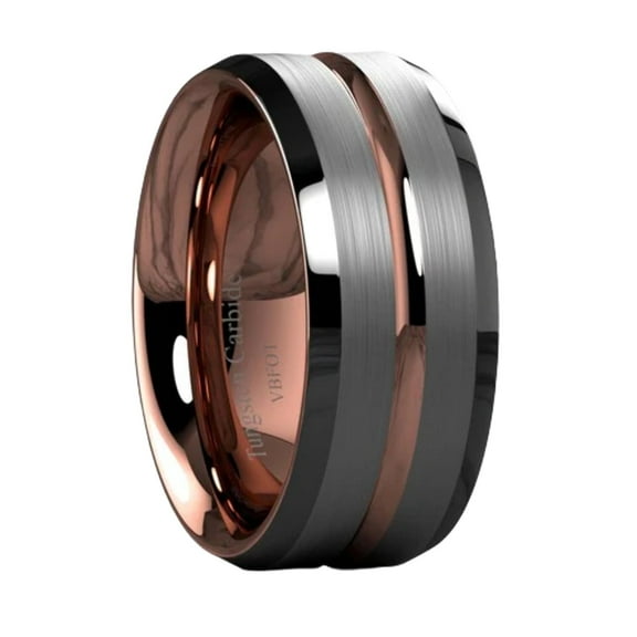 Tungsten Rings for Men Wedding Bands for Him 8mm Silver Brushed Rose Gold