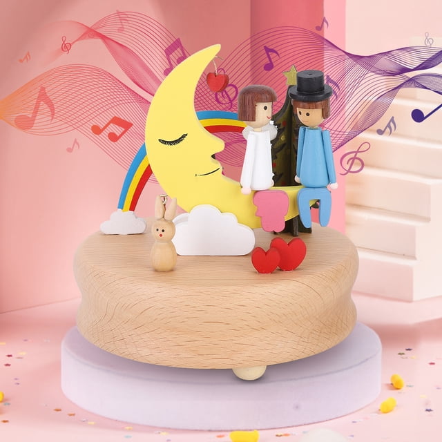 Caja De Música Duradera, Caja De Música Giratoria, 8,3 X 3,9 Pulgadas Para La Boda Del Día De San Valentín OTVIAP Decoración Luna con Pareja