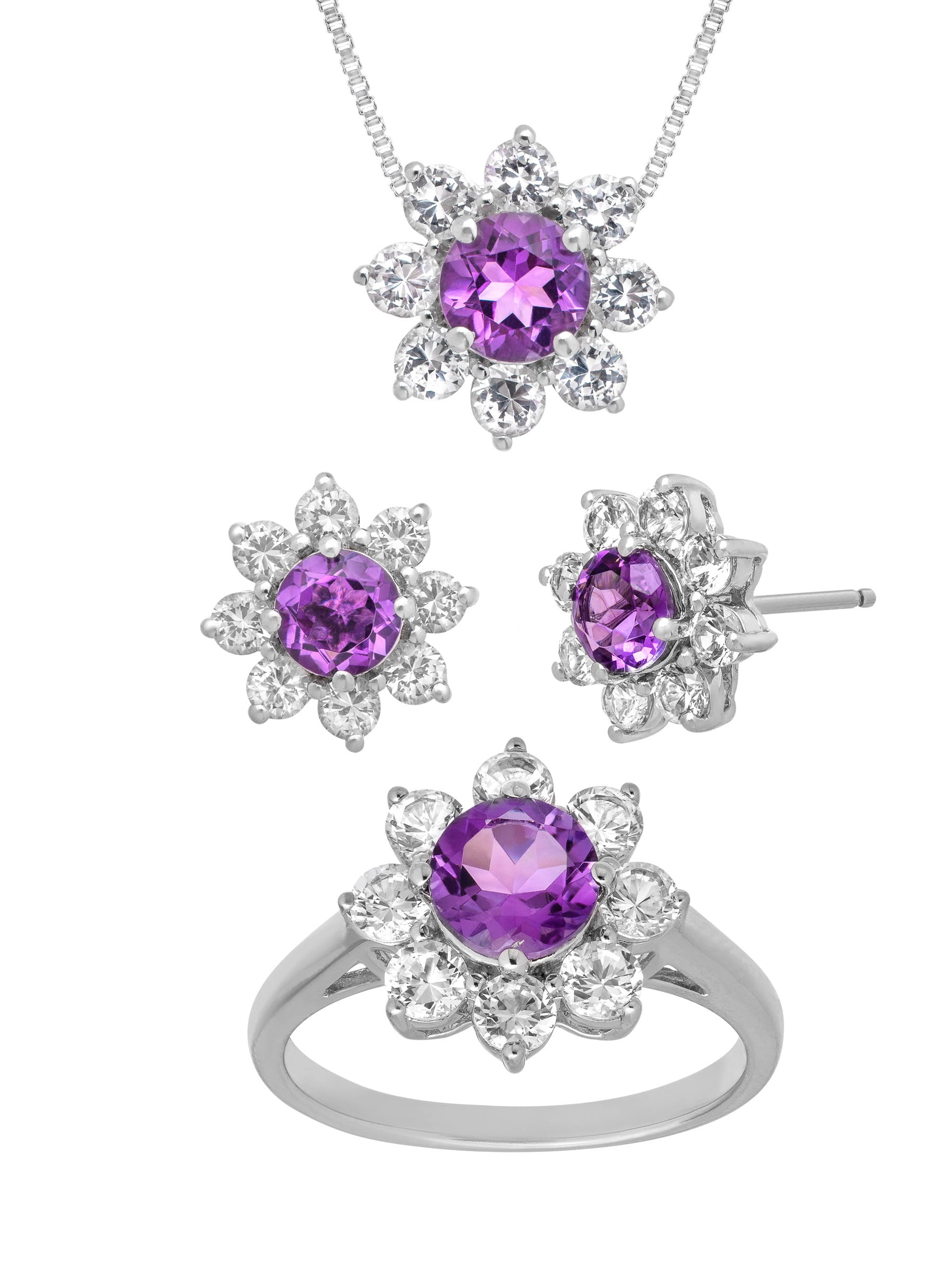 Finecraft Jewellery - 5 7/8 ct Natural Amethyst & Created White ...
