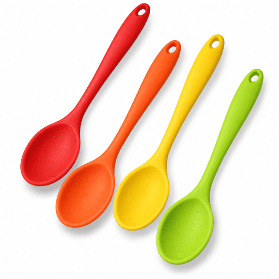 4Pcs Silicone Cooking Spoons Heat Resistant Long Handle Mixing Utensils for Soup Porridge and Rice Non Stick Kitchen Serving Tools