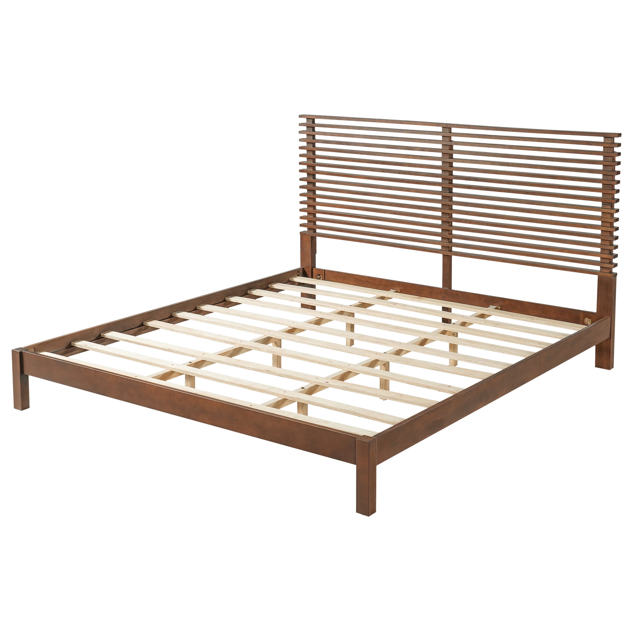 Christopher Knight Home King Wood Bed Frame with Slatted Headboard, Walnut Finish