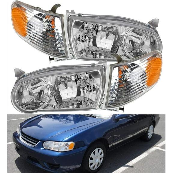 SEBLAFF Headlights Headlamp Assembly Replacement for 2001 2002 Corolla w/Corner Signal Lamp Left Right 8115002100, 8111002110, 8152002070, 8151002070