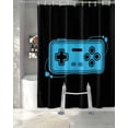 thumbnail image 3 of Split Shower Curtain for Transfer Bench, Blue Game Handle Fabric Shower Curtains for Bathroom, Video Gamer Console Earphones Black Tub Sliding Transfer Bench Waterproof Bath Curtains 72"x84", 3 of 9