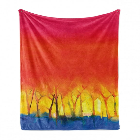 Fantasy Soft Flannel Fleece Throw Blanket, Abstract Tree in Various Tones Watercolor Style Paintbrush Artwork, Cozy Plush for Indoor and Outdoor Use, 70" x 90", Fuchsia Orange, by Ambesonne