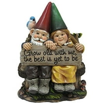 Ebros Whimsical Mr & Mrs Gnome Sitting On Rustic Chair with Blue Bird Statue