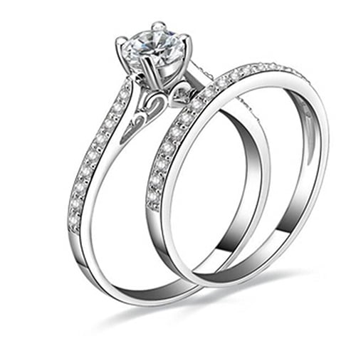 2pcs/set 925 Silver Wedding Rings Women Jewelry Cubic Zirconia Rings Size 6-10 