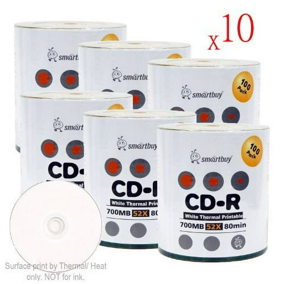 Smartbuy 6000-disc 700mb/80min 52x CD-R White Thermal Hub Printable Blank Recordable Media Disc