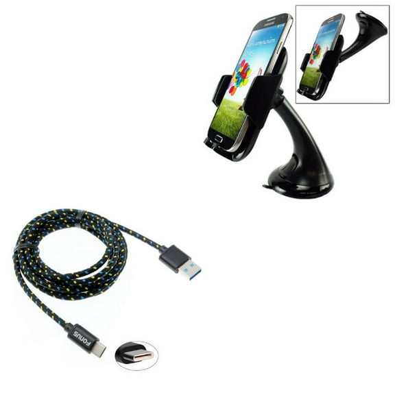 Dash Car Mount w Type-C 6ft USB Cable for Google Pixel 6/Pro - Windshield Holder Cradle, Charger Cord Power Wire J1N Compatible With Google Pixel 6/Pro