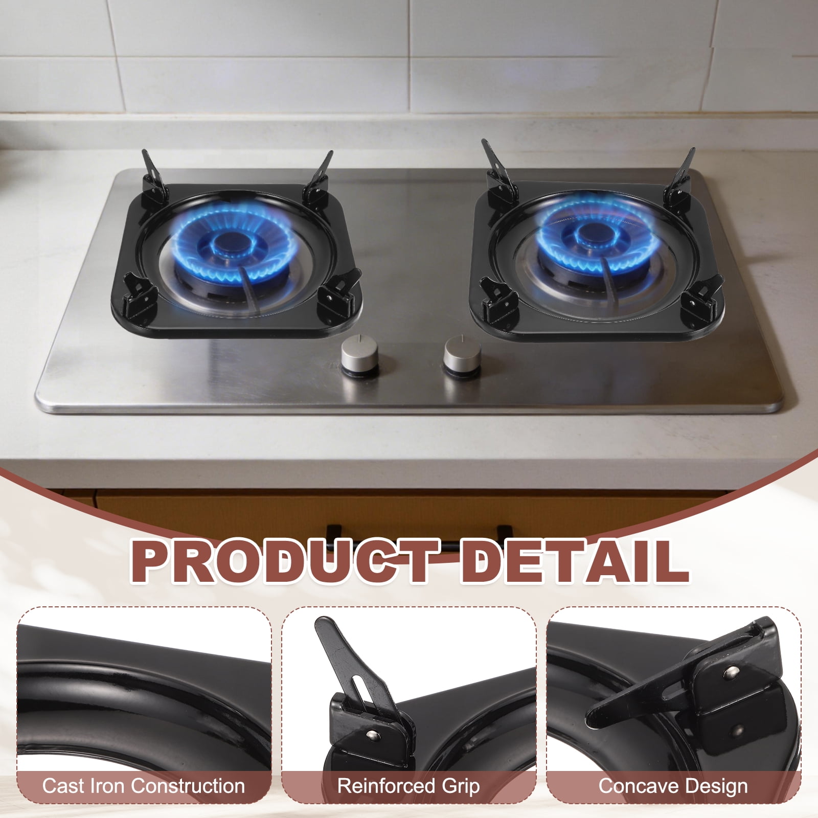 Uxcell Wok Ring for Gas Stove, 4.9 Inch Cast Iron Gas Stove Rack Wok Support Ring Square Cooktop Solid Stand Brackets Replacement Accessories for Home Kitchen Burner, Black