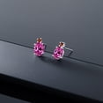 thumbnail image 4 of Gem Stone King 14k White Gold Pink Created Sapphire and Red Garnet Earrings for Women (3.48Cttw, GemstoneSeptember Birthstone, Oval 8X6MM, Round 2.5MM), 4 of 5