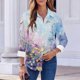 thumbnail image 5 of Camisa Impresa de Manga Larga Casual de las Mujeres con Cuello en V, Blusa con Botones para Uso Diario Y Estilo Callejero, 5 of 6