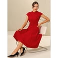 thumbnail image 2 of DARING DIVA Mock Neck Cap Sleeve Belted A-Line Dress S Red, 2 of 6