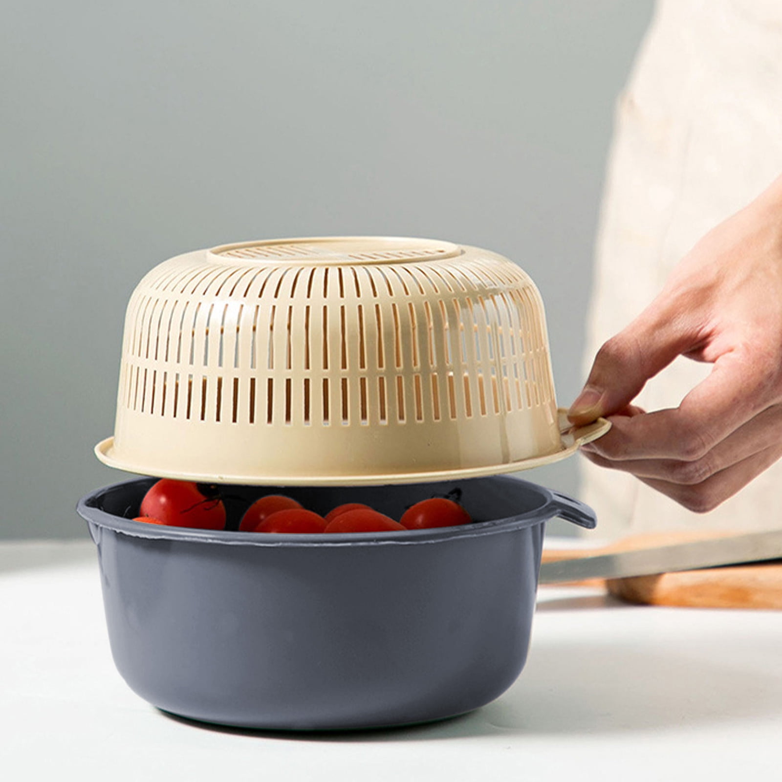 Fruits Vegetables Washing Basket,Round Plastic Double Layer Kitchen Strainer Colander Bowl Set Pasta Noodles Washing Basket for Fruit Vegetable Wash