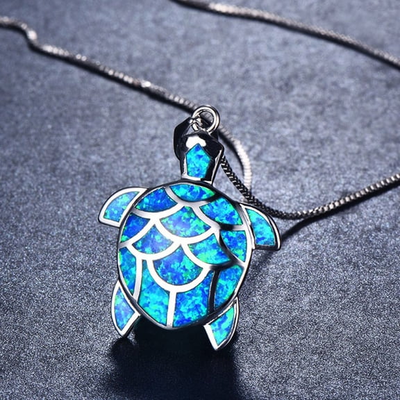SmartBy Fashion Women Faux Opal Tortoise Turtle Dangle Chain Necklace Party Jewelry