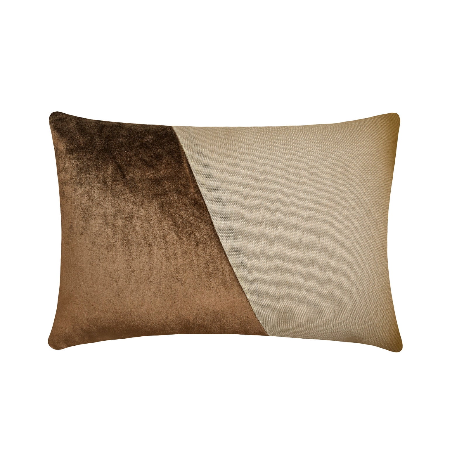 Decorative Brown 12"x26" (30x65 cm) Lumbar Pillow Cover, Velvet Patchwork & Color Blocking Oblong Pillow, Patchwork Pattern Modern Style - Velutinous Brown
