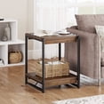 thumbnail image 2 of QinaQin Mesa lateral cuadrada de madera de 2 niveles con espacio de almacenamiento, estilo farmhouse moderno para sala, oficina o recámara, 2 of 8