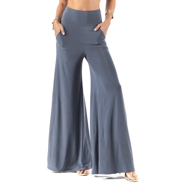 Uptown Apparel Womens Fold Over Waist Wide Leg Palazzo Pants, Good for  tall, curvy women - Available in S-L - MADE IN USA