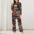 thumbnail image 3 of Disketp Pajamas Set Long Sleeve Sleepwear Womens Button Down Nightwear Pj Sets-Skulls And Flowers, 3 of 9