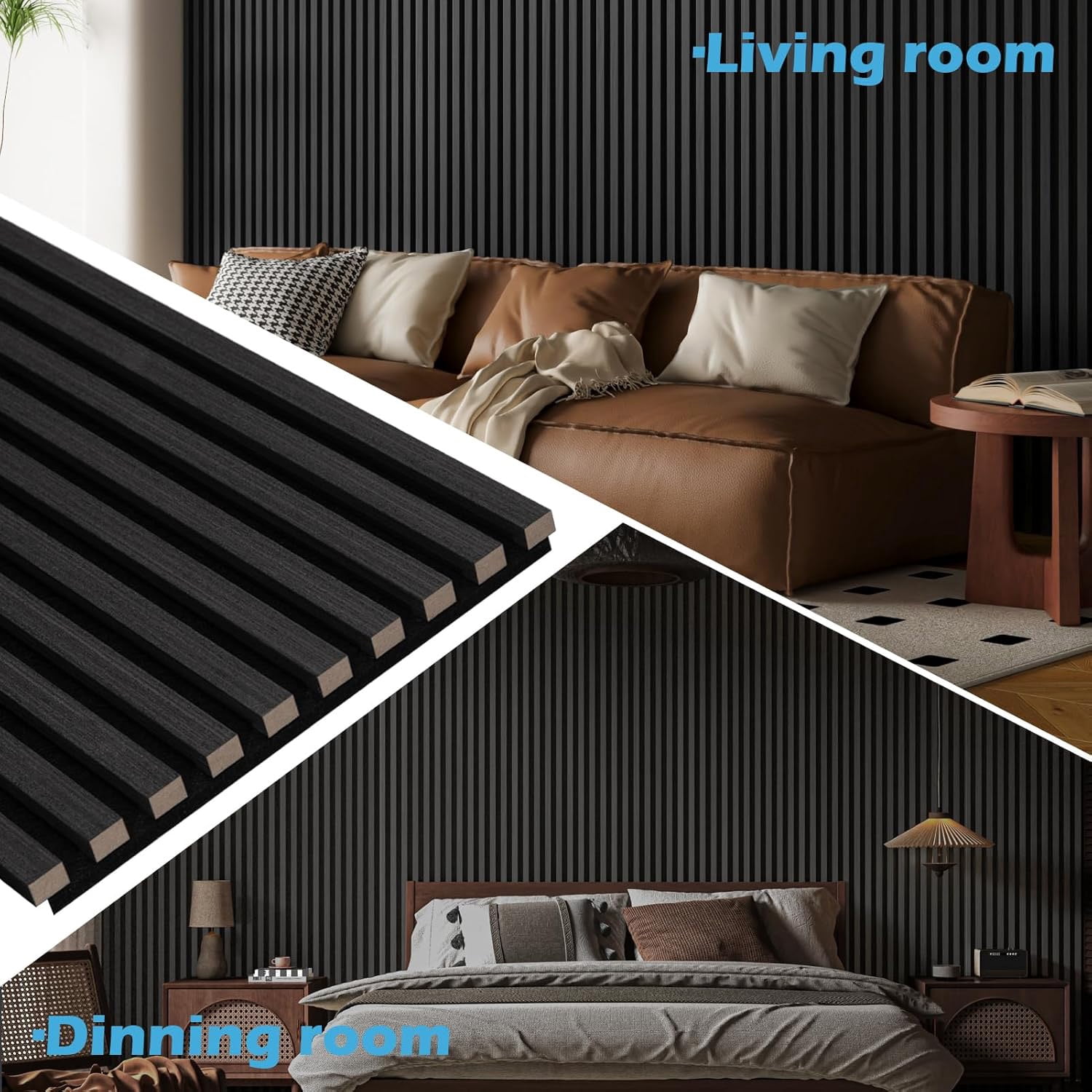 4pcs Wood Slat Acoustic Panels, 47.24" x 11.02"  inch, MDF Accent Wooden Wall Panels for Modern Interior Wall Decor, Faux Wood Wall Board Panels for Noise Reduction, Black